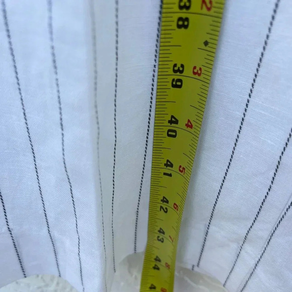 Zara Womens Bloggers Favorite Casual Stripes Linen Trouser Pants White Size XL - Picture 3 of 14